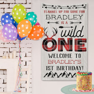 Wild One Boys Rustic Plaid Lumberjack 1st Birthday Banner