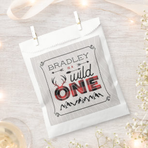 Wild One Boys Rustic Plaid Lumberjack 1st Birthday Favour Bag