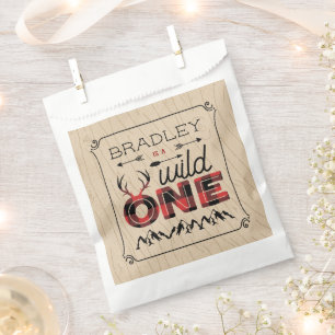Wild One Boys Rustic Plaid Lumberjack 1st Birthday Favour Bag