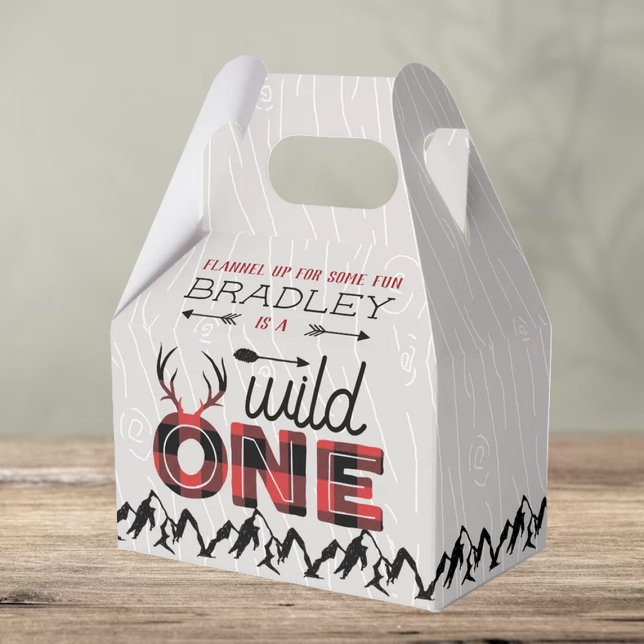 Wild One Boys Rustic Plaid Lumberjack 1st Birthday Favour Box (Creator Uploaded)