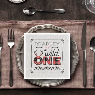 Wild One Boys Rustic Plaid Lumberjack 1st Birthday Napkin
