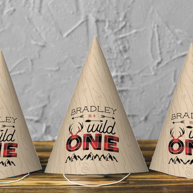 Wild One Boys Rustic Plaid Lumberjack 1st Birthday Party Hat (Creator Uploaded)