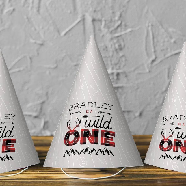 Wild One Boys Rustic Plaid Lumberjack 1st Birthday Party Hat (Creator Uploaded)