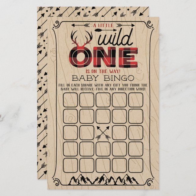 Wild One Boys Rustic Plaid Lumberjack Baby Bingo (Front/Back)