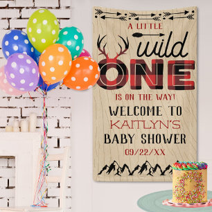 Wild One Boys Rustic Plaid Lumberjack Baby Shower Banner