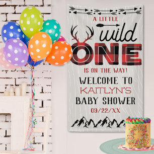 Wild One Boys Rustic Plaid Lumberjack Baby Shower Banner