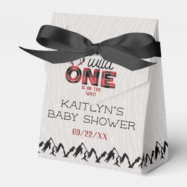 Wild One Boys Rustic Plaid Lumberjack Baby Shower Favour Box (Front Side)
