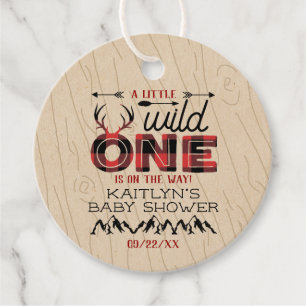 Wild One Boys Rustic Plaid Lumberjack Baby Shower Favour Tags