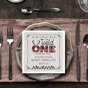 Wild One Boys Rustic Plaid Lumberjack Baby Shower Napkin
