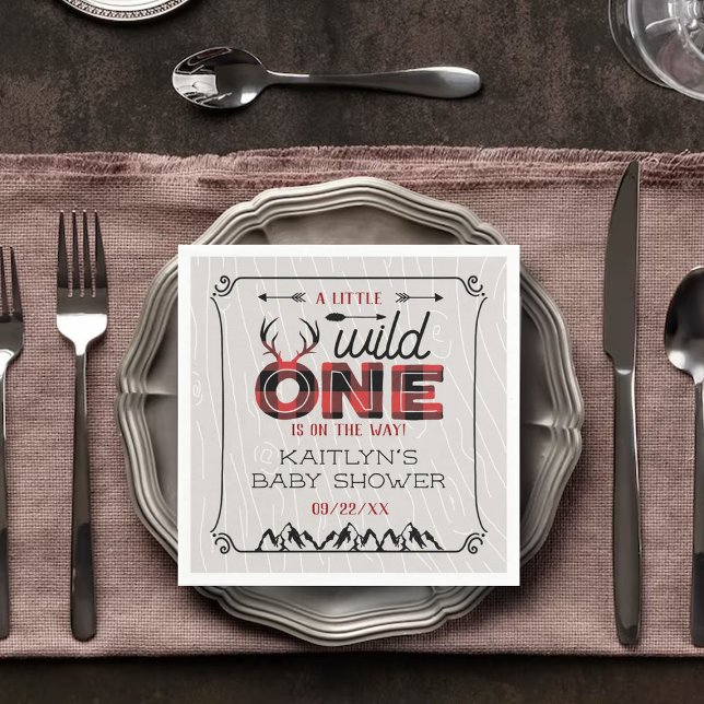 Wild One Boys Rustic Plaid Lumberjack Baby Shower Napkin (Creator Uploaded)