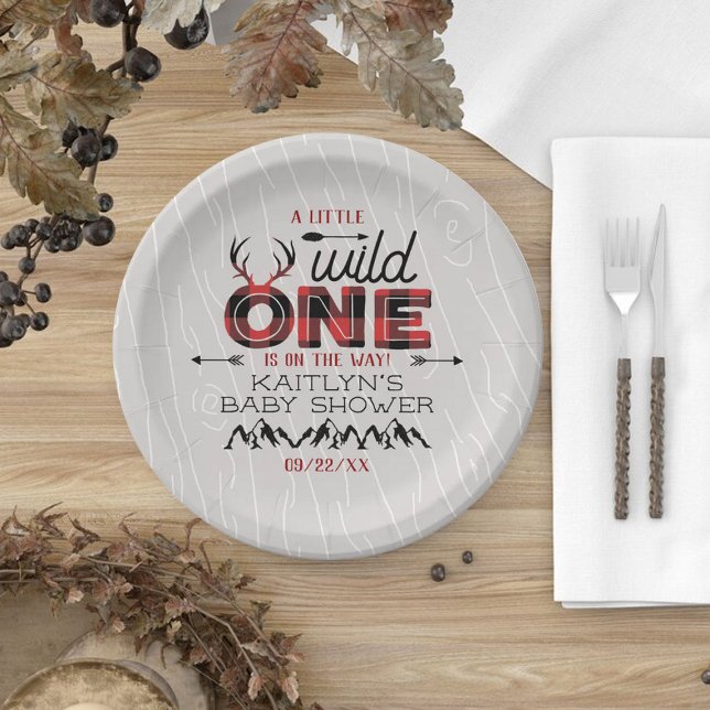 Wild One Boys Rustic Plaid Lumberjack Baby Shower Paper Plate (Creator Uploaded)