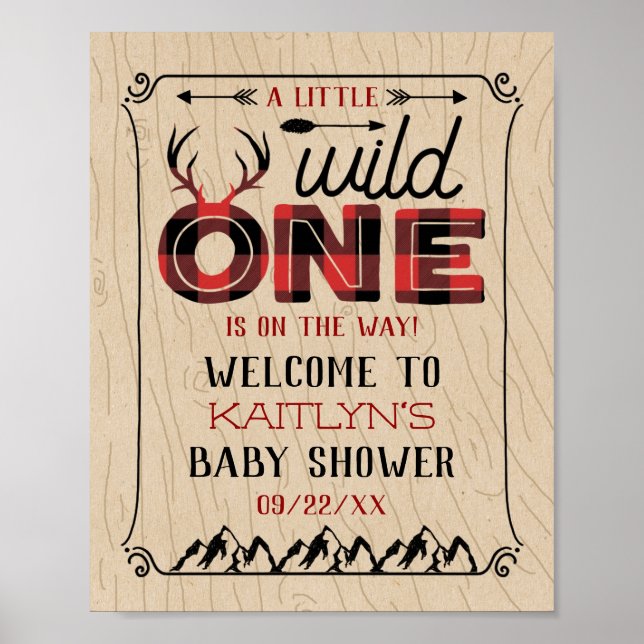 Wild One Boys Rustic Plaid Lumberjack Baby Shower Poster (Front)