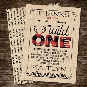Wild One Boys Rustic Plaid Lumberjack Baby Shower Thank You Card