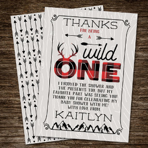 Wild One Boys Rustic Plaid Lumberjack Baby Shower Thank You Card