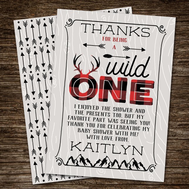 Wild One Boys Rustic Plaid Lumberjack Baby Shower Thank You Card (Creator Uploaded)