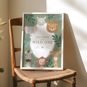Wild One Boys' Safari Green 1st Birthday Welcome Poster