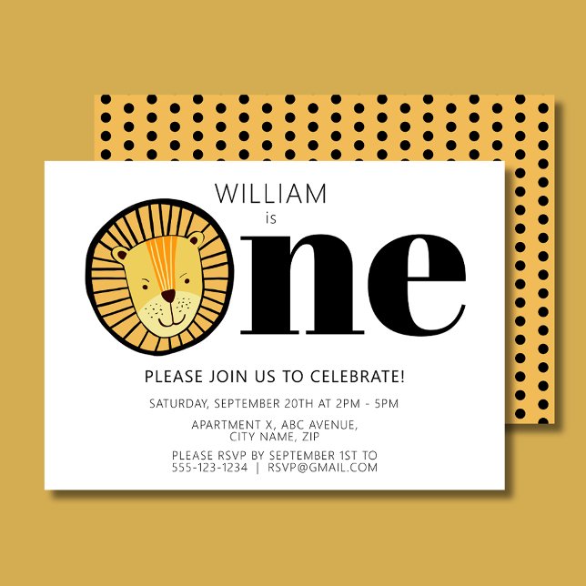 Wild One Boys Safari Lion First Birthday Invitation (Wild One Lion First Birthday Invitation )