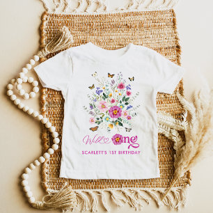 Wild One Bright Wildflowers Girl 1st Birthday Baby T-Shirt