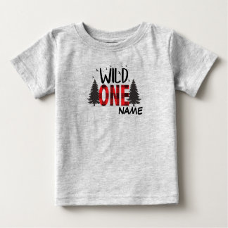 wild one buffalo plaid first birthday baby T-Shirt
