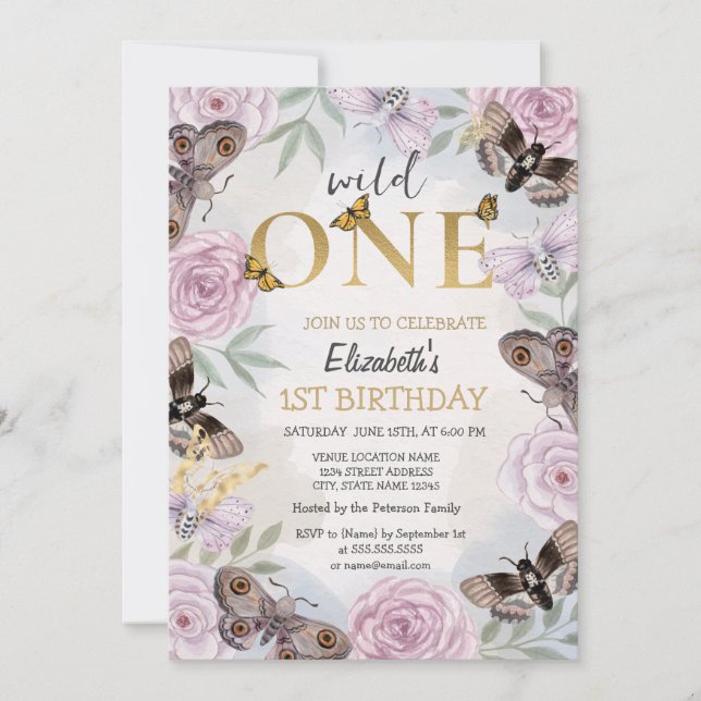Wild One Butterflies Flowers  Birthday  Invitation (Front)