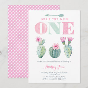 Wild One Cactus 1st birthday invites for Girl