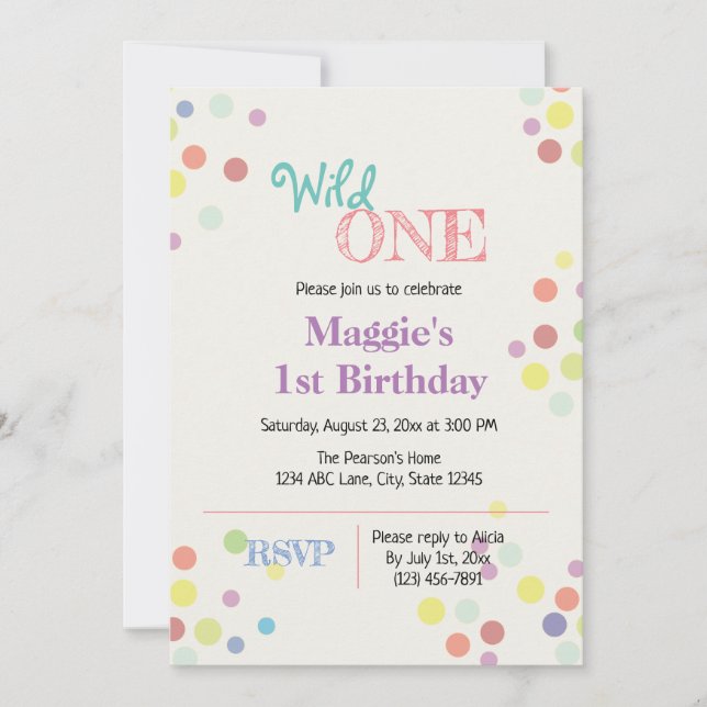 Wild One Colourful 1st Birthday Invitation (Front)