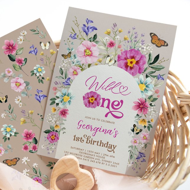 Wild One Colourful Boho Wildflower 1st Birthday Invitation (Creator Uploaded)