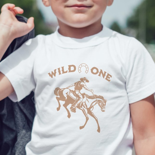 "Wild One" Cowboy Western Kids First Birthday  Toddler T-Shirt (Wild one birthday shirt boy first birthday modern cute cowboy western horse Wild West theme)