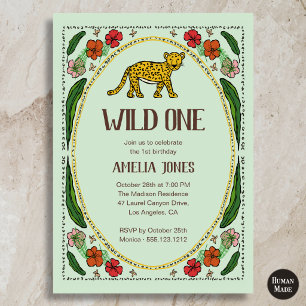 Wild One Cute Animal Jaguar 1st Birthday Invitation