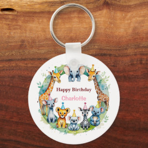 Wild One Cute Animals Balloon Boy Birthday party Key Ring