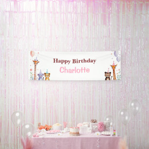 Wild One Cute Animals Balloon girls Birthday Banner