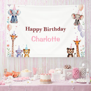 Wild One Cute Animals Balloon girls Birthday Banner