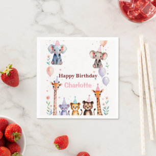 Wild One Cute Animals Balloon girls Birthday Napkin