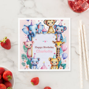 Wild One Cute Animals Balloon girls Birthday Napkin