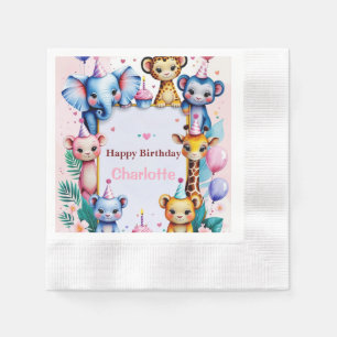 Wild One Cute Animals Balloon girls Birthday Napkin