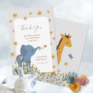 Wild One Cute Baby Animals Floral Baby Shower Thank You Card