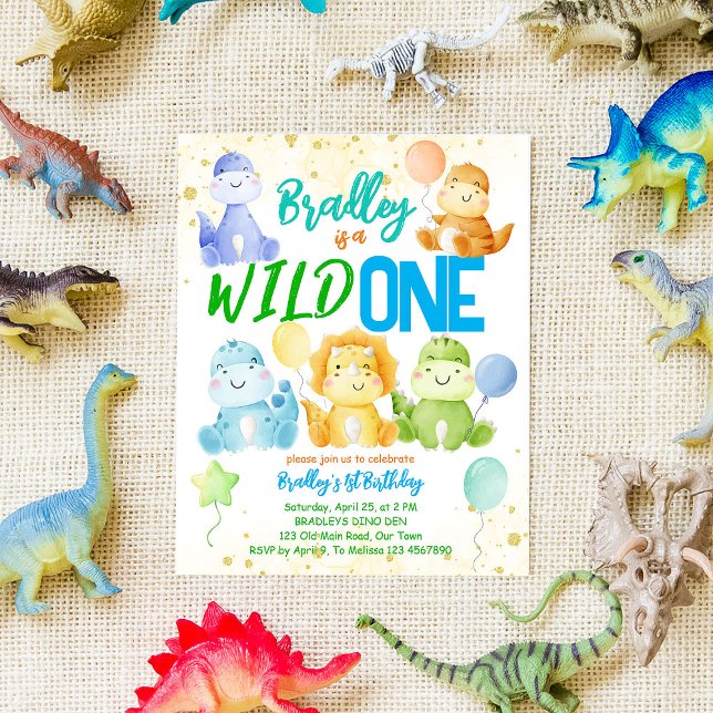 Wild one cute baby dinosaur birthday budget invite (Creator Uploaded)