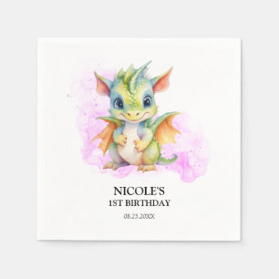 Wild One Cute Baby Dragon Fairytale 1st Birthday Napkin