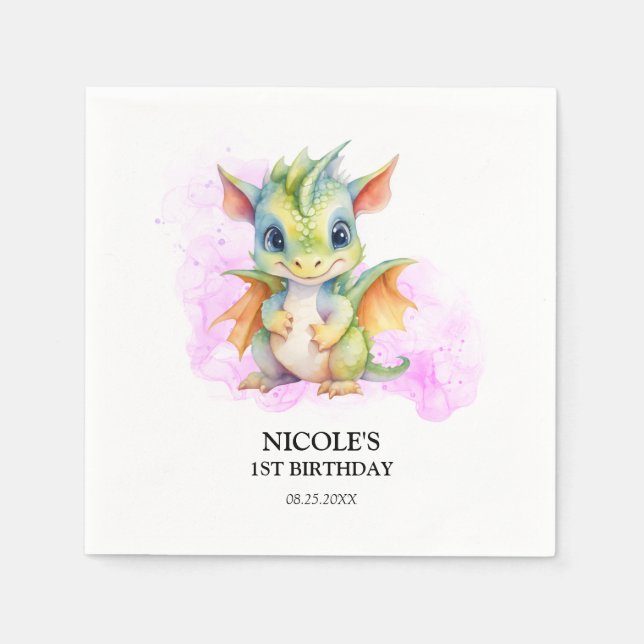 Wild One Cute Baby Dragon Fairytale 1st Birthday Napkin (Front)