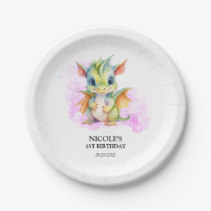 Wild One Cute Baby Dragon Fairytale 1st Birthday Paper Plate