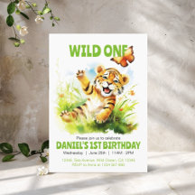 Wild One Cute Baby Tiger Butterfly 1st Birthday