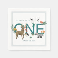 Wild One Cute Blue Woodland Animals 1st Birthday