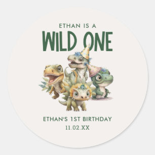 Wild One Cute Dinosaur First Birthday Party Favor Classic Round Sticker