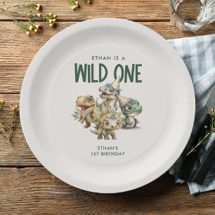 Wild One Cute Dinosaur First Birthday Party Paper Plate