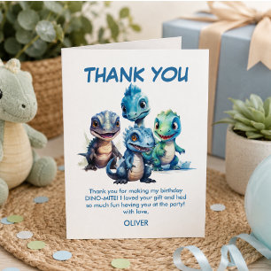 Wild One Cute Dinosaur First Birthday Party Thank You Card