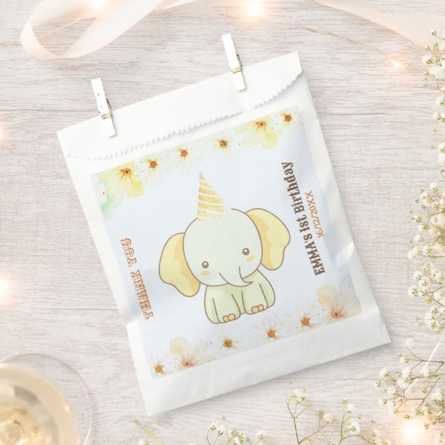 Wild One Cute Elephant 1st Birthday Favour Bag (Clipped)