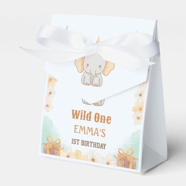 Wild One Cute Elephant 1st Birthday  Favour Box (Front Side)