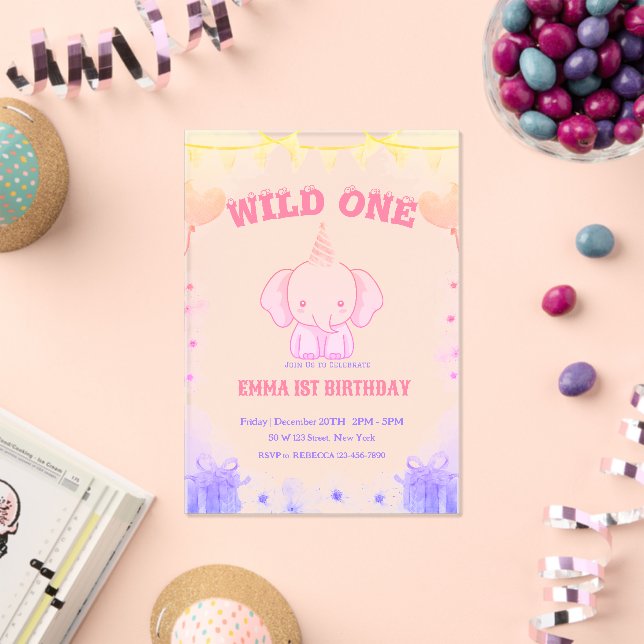 Wild One Cute Elephant 1st Birthday Invitation (Insitu (Celebration))