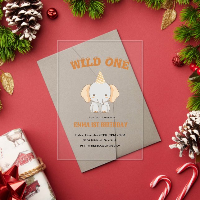 Wild One Cute Elephant 1st Birthday Invitation (Insitu (Holiday))