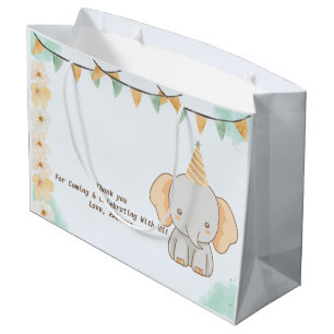 Wild One Cute Elephant 1st Birthday Large Gift Bag
